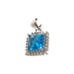 925 Sterling Silver Pendant Set in Square Shape with Beautiful Sky-Blue Stone & Zerkons